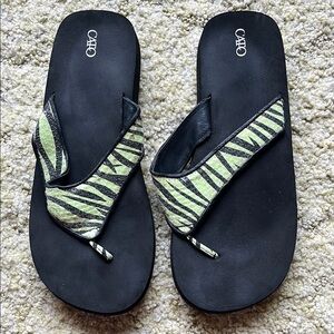 Cato Black and Green Zebra sequined Flip Flops